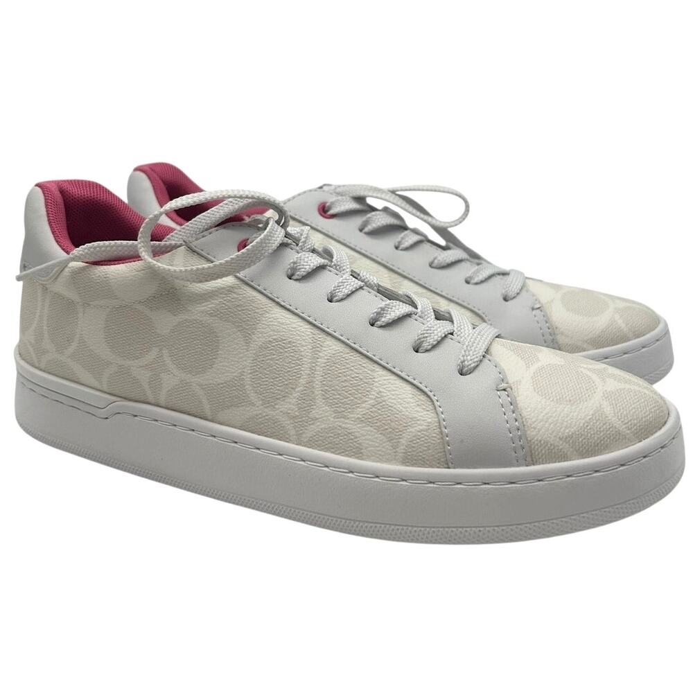 Coach Clip Signature PVC Low Top Sneakers White Petunia Pink Canvas 8.5 Designer